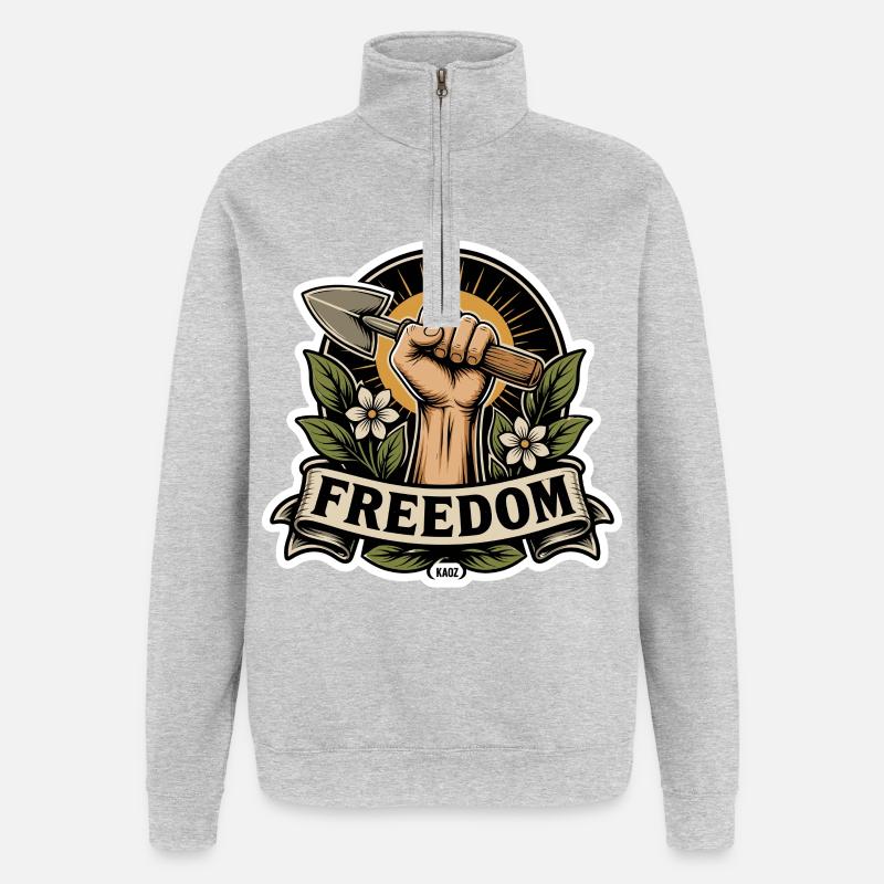 Freiheitsfaust-Emblem mit Schaufel - Quarter-Zip-Sweatshirt - Grau meliert