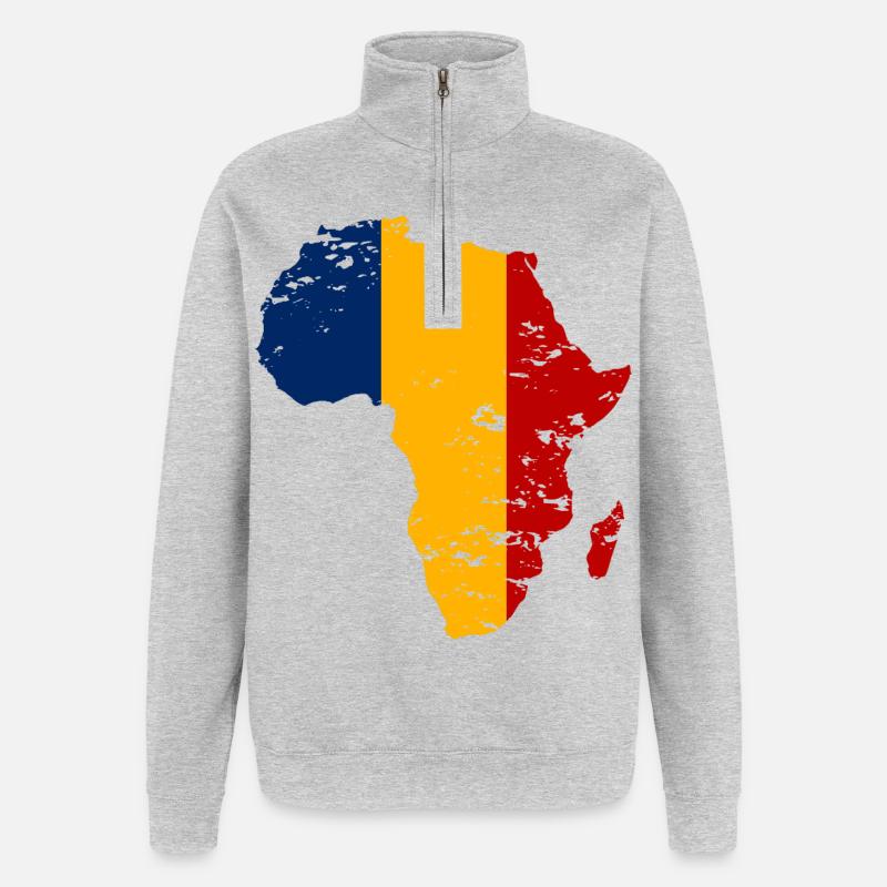 Tschad_Flagge_Afrika_used - Sweat à zip 1/4 - gris chiné
