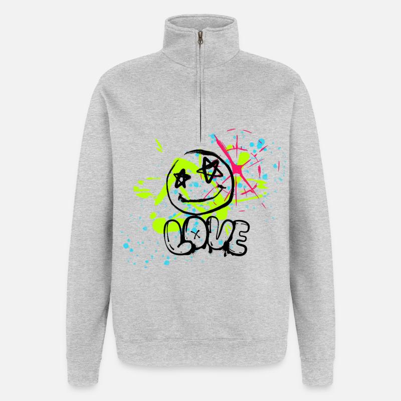 Chaos de néons et éclaboussures - Sweat à zip 1/4 - gris chiné