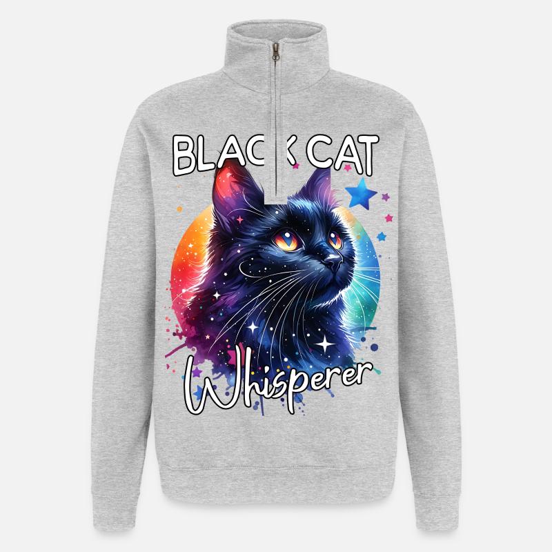Schwarze Katze Flüsterer - Quarter-Zip-Sweatshirt - Grau meliert