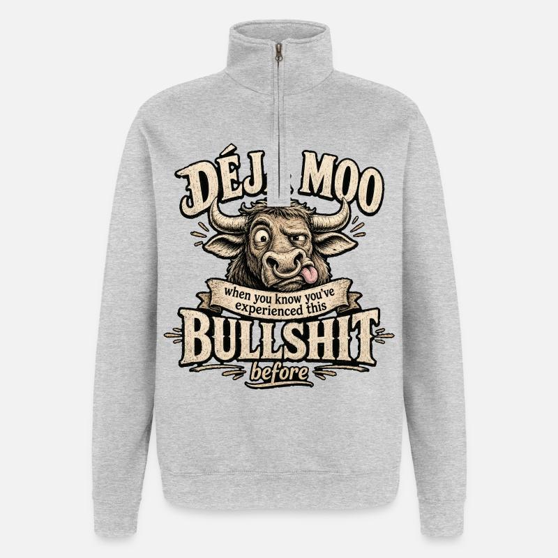 Déjà Moo Kuh Humor Spruch - Quarter-Zip-Sweatshirt - Grau meliert