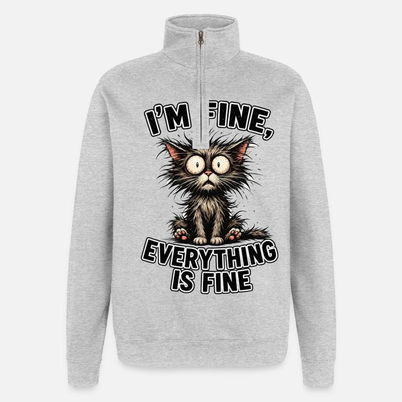 Katzenwitz: Everything is fine - Quarter-Zip Sweatshirt - heather grey