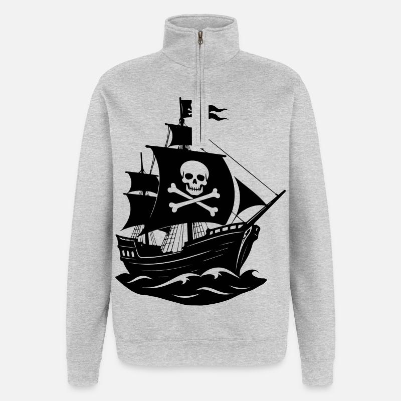 Bateau pirate - Sweat à zip 1/4 - gris chiné