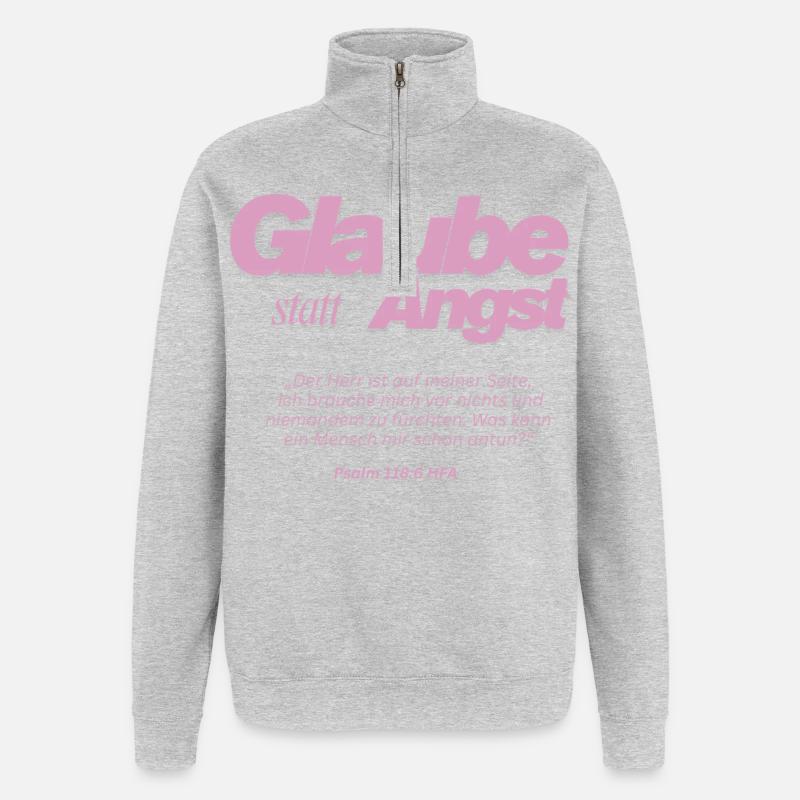 Glaube statt Angst  - Quarter-Zip-Sweatshirt - Grau meliert