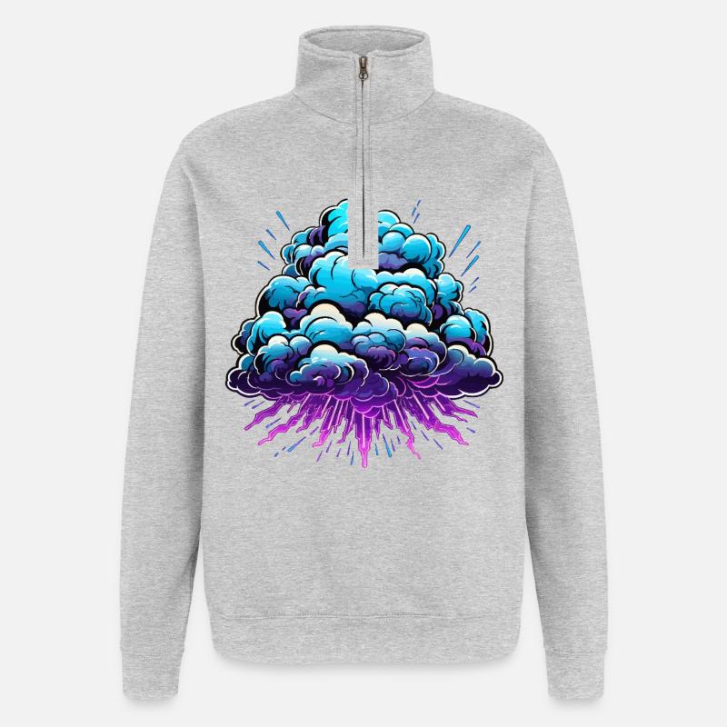Blue Cloud Pop Neon Burst - Quarter-Zip Sweatshirt - heather grey