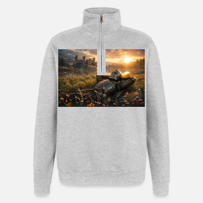 Sunset Knight by Castle Field - Quarter-Zip Sweatshirt - heather grey