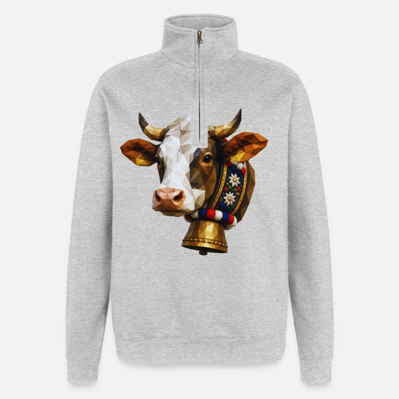 Kuh Polygon Glocke Blumenkranz - Quarter-Zip-Sweatshirt - Grau meliert