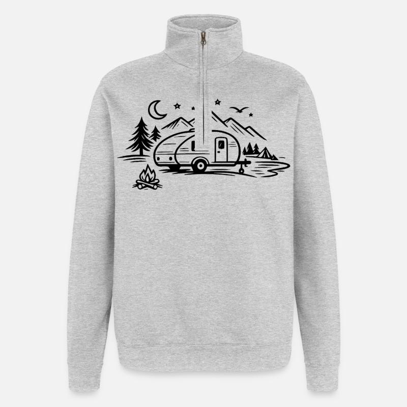 Camping Trailer Landscape - Quarter-Zip Sweatshirt - heather grey