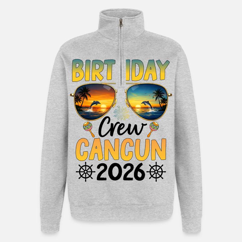 Équipe d’anniversaire Cancún 2026 - Sweat à zip 1/4 - gris chiné