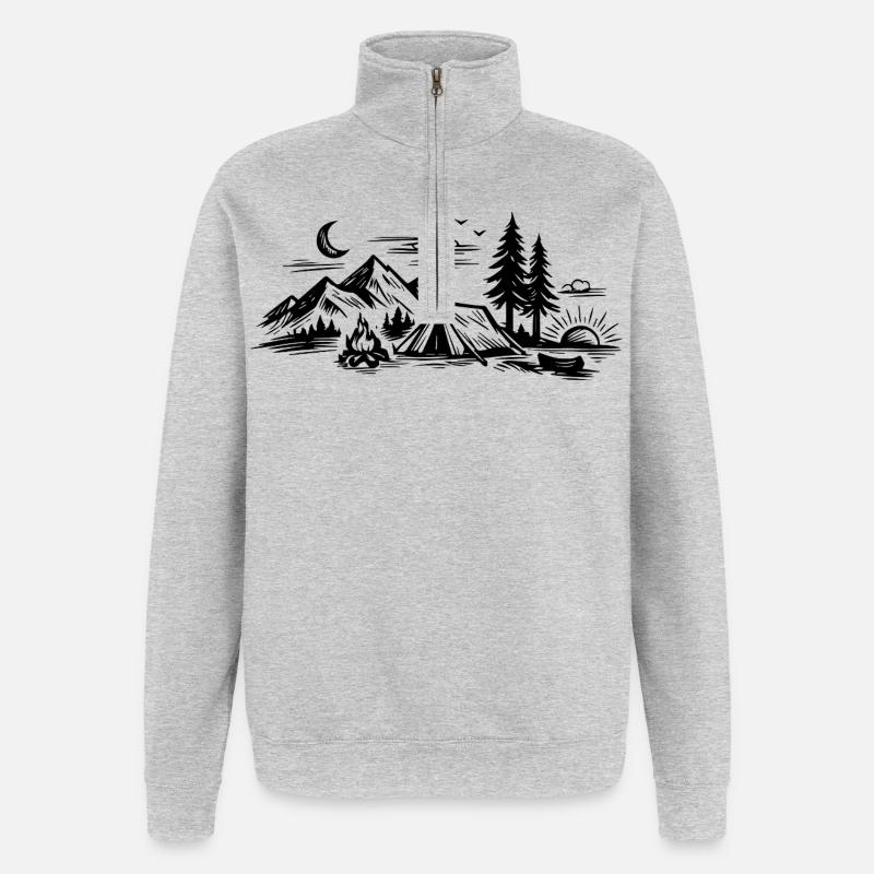 Camping Zelt - Quarter-Zip-Sweatshirt - Grau meliert