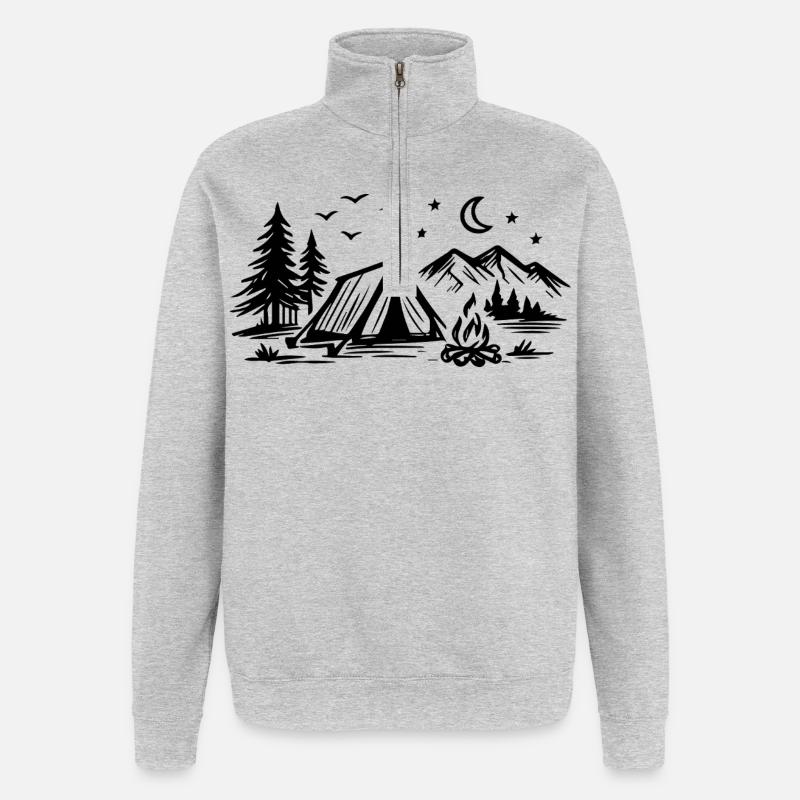Camping Zelt - Quarter-Zip-Sweatshirt - Grau meliert