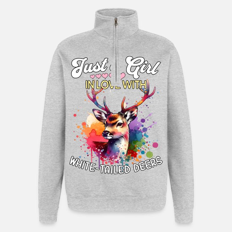 Weisswedelhirsch Mädchen White-Tailed Deer - Quarter-Zip-Sweatshirt - Grau meliert