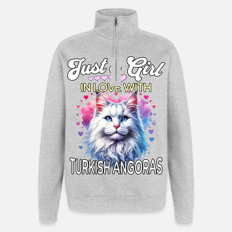 Fille-chat angora turque - Sweat à zip 1/4 - gris chiné
