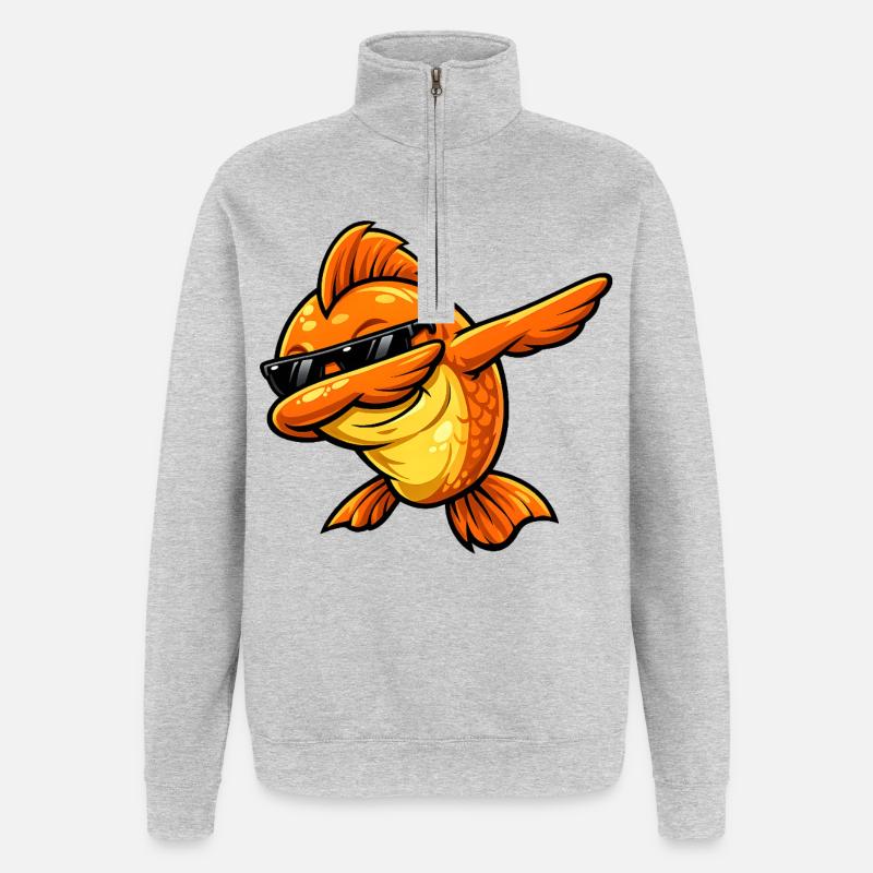 Dabbing Goldfisch - Quarter-Zip-Sweatshirt - Grau meliert