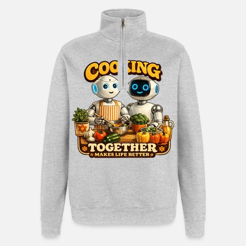 Les robots cuisinent ensemble - Sweat à zip 1/4 - gris chiné