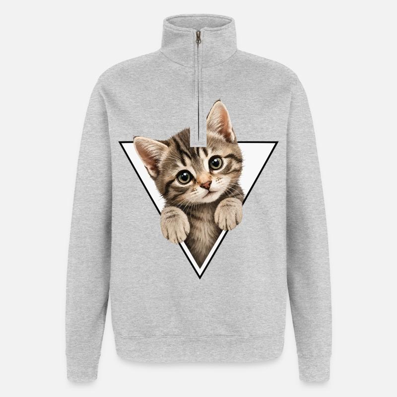 Kitten in the triangle - Quarter-Zip Sweatshirt - heather grey