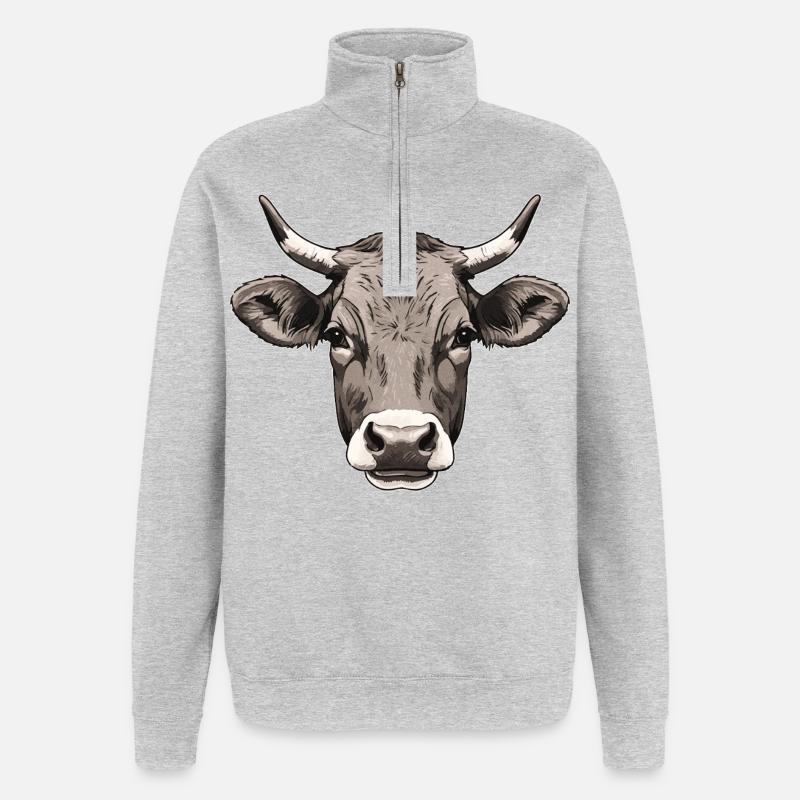 Vache - Sweat à zip 1/4 - gris chiné