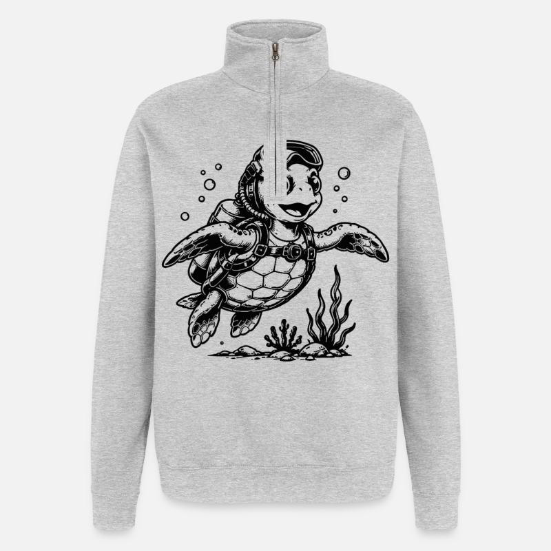 Turtle diver with oxygen tank - Quarter-Zip Sweatshirt - heather grey