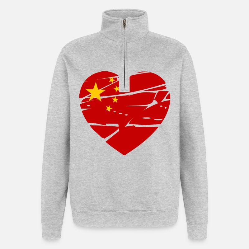 Cœur du drapeau chinois - Sweat à zip 1/4 - gris chiné