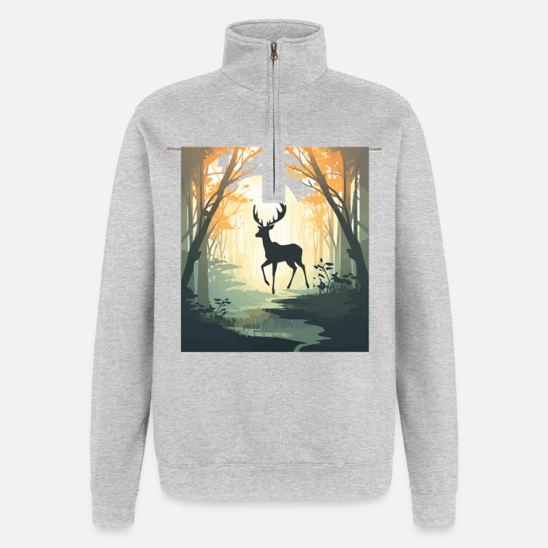 Hirsch im Herbstwald - Quarter-Zip-Sweatshirt - Grau meliert