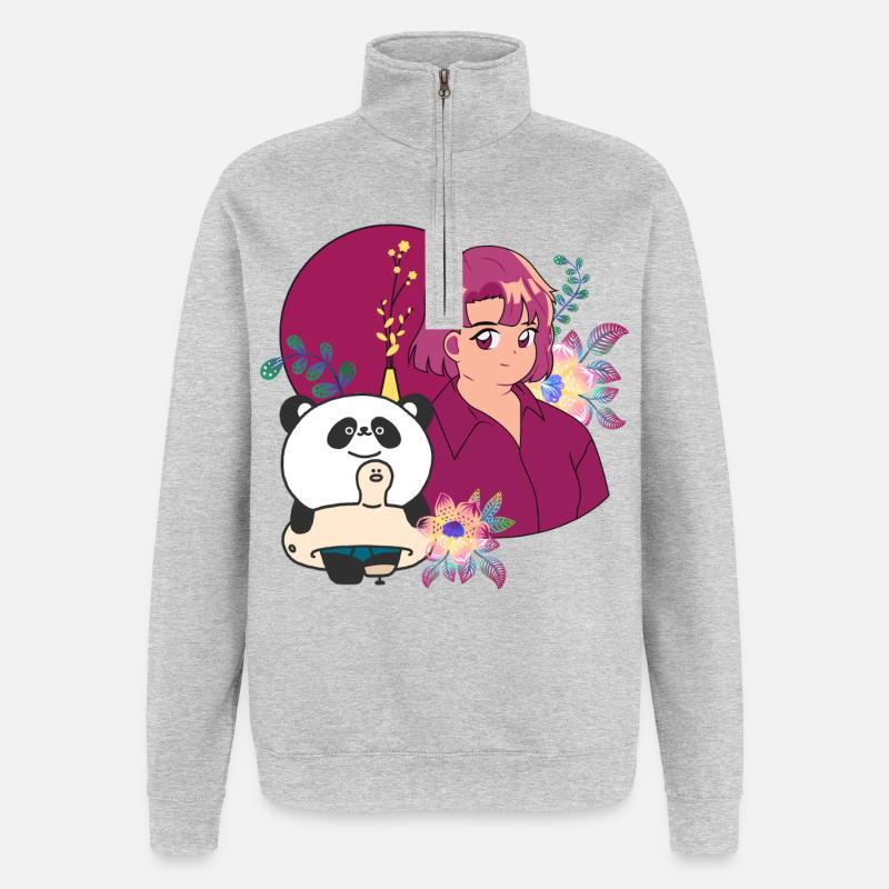 Kawaii Panda & Prothèse d’été - Sweat à zip 1/4 - gris chiné