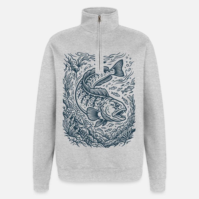 Seewolf | Steinbeißer | Unterwasserfisch - Quarter-Zip-Sweatshirt - Grau meliert