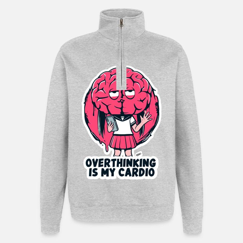 Overthinking Cardio Brain - Quarter-Zip Sweatshirt - heather grey