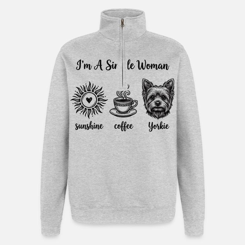Femmes simples amoureuses de Yorkie - Sweat à zip 1/4 - gris chiné