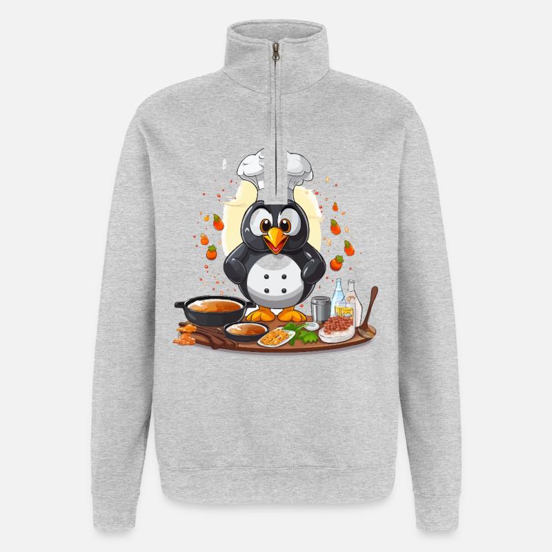 Küchenpinguin Chef Design - Quarter-Zip-Sweatshirt - Grau meliert