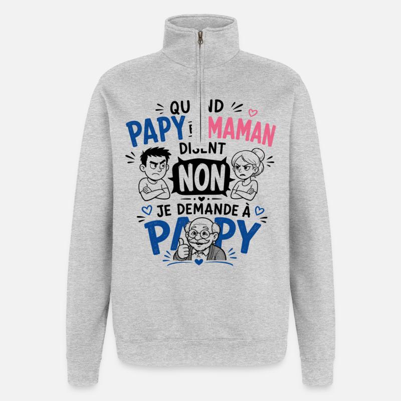 Je demande à Papy ! - Sweat à zip 1/4 - gris chiné