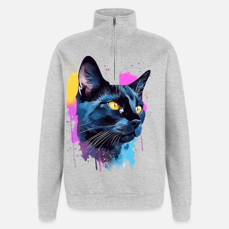 Bunte Bombay-Katzengesicht-Splash-Kunst - Quarter-Zip-Sweatshirt - Grau meliert