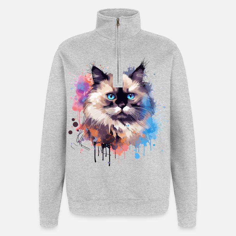 Splash Art Birman-Katzengesicht bunt - Quarter-Zip-Sweatshirt - Grau meliert