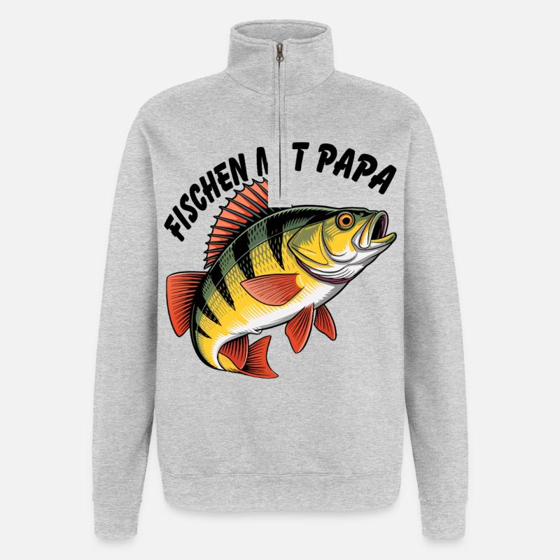 Fischen mit Papa - Quarter-Zip-Sweatshirt - Grau meliert