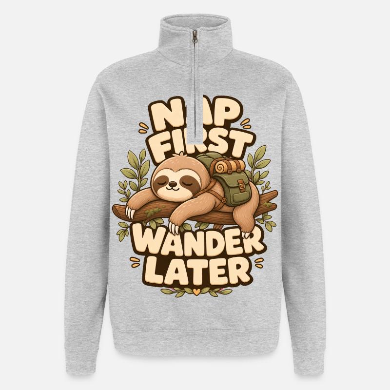 Première sieste, Errance, puis Paresseux - Sweat à zip 1/4 - gris chiné