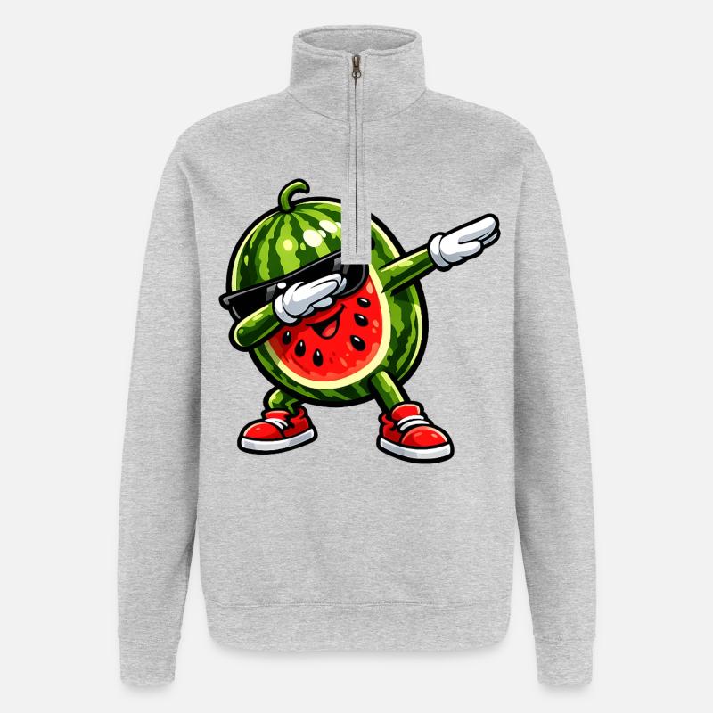 Tamponnement de pastèque - Sweat à zip 1/4 - gris chiné
