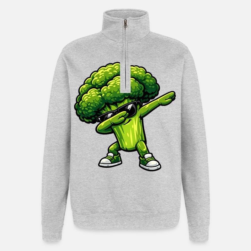 Dabbing Broccoli - Quarter-Zip Sweatshirt - heather grey