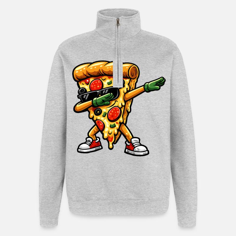 Dabbing Pizza - Quarter-Zip-Sweatshirt - Grau meliert