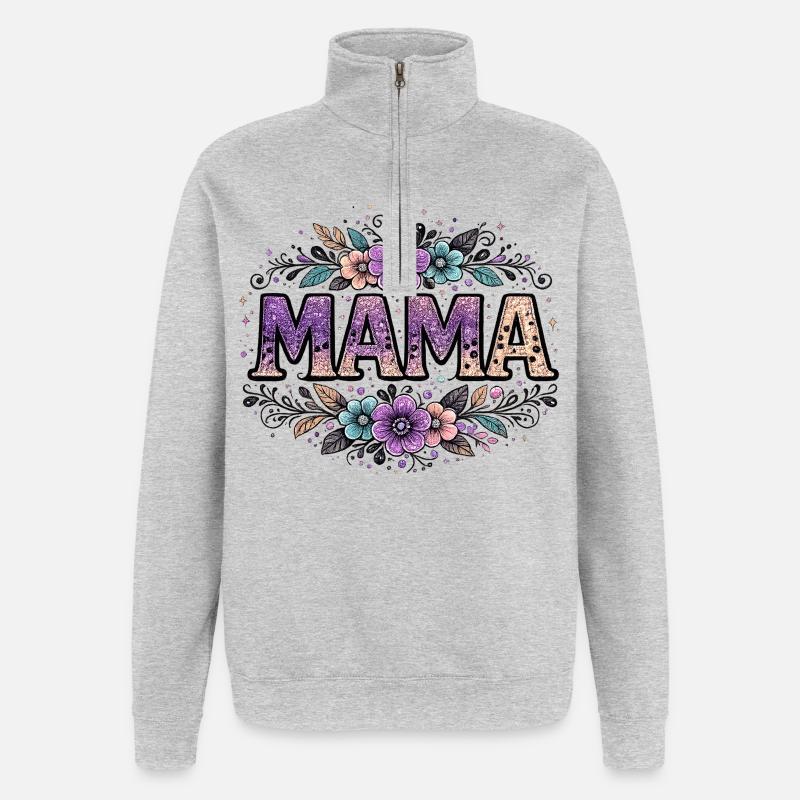 Mama-Geschenk: Retro-Mama-Visualisierung - Quarter-Zip-Sweatshirt - Grau meliert