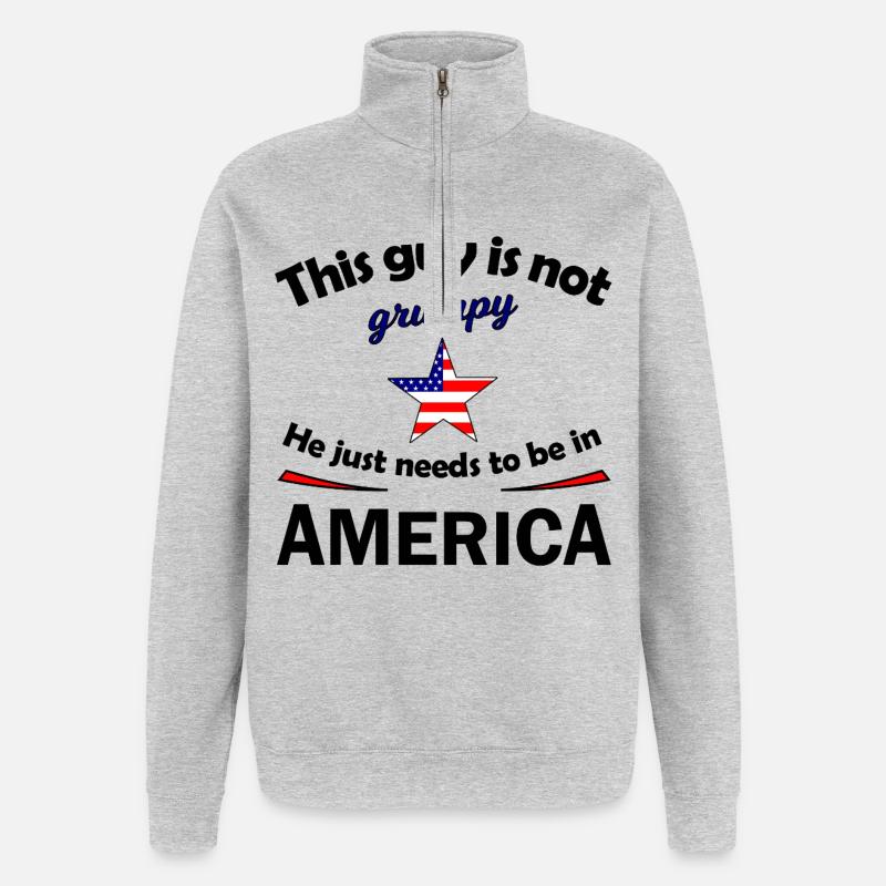 Grumpy Star mit US Flaggenstern - Quarter-Zip-Sweatshirt - Grau meliert