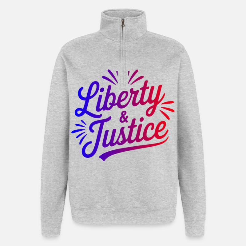 Liberté & Justice Imprimé - Sweat à zip 1/4 - gris chiné