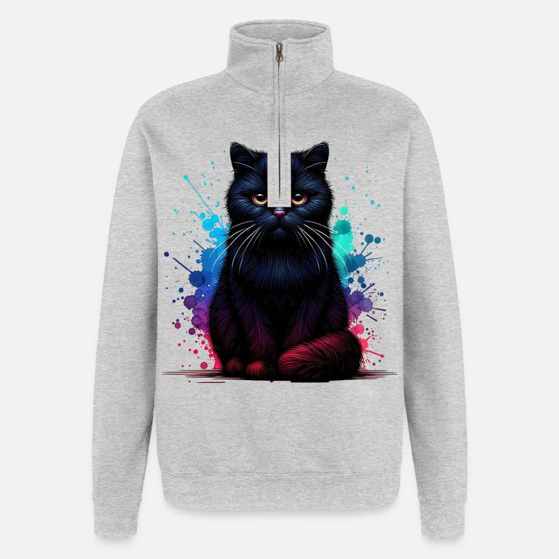 Schwarze Katze Geschenk - Quarter-Zip-Sweatshirt - Grau meliert