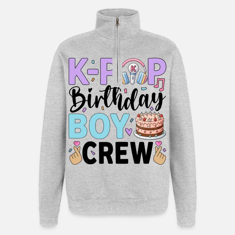 K-Pop Birthday Boy Crew - Quarter-Zip-Sweatshirt - Grau meliert