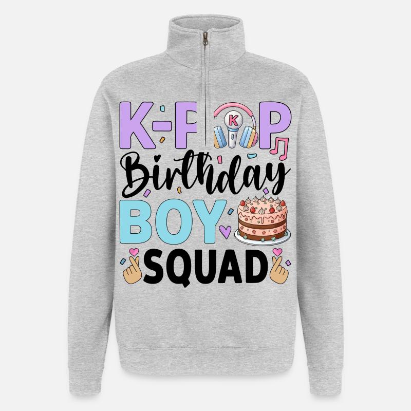 K-Pop Birthday Boy Squad - Quarter-Zip-Sweatshirt - Grau meliert