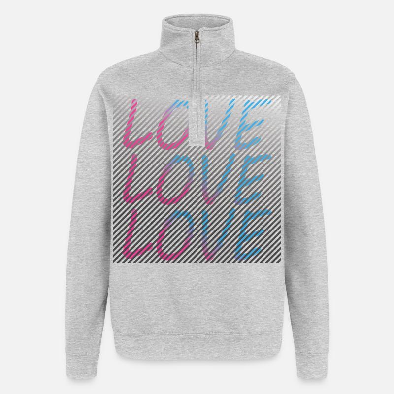 Gradient Love lettering on stripes - Quarter-Zip Sweatshirt - heather grey