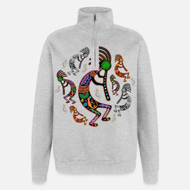 Kokopelli-Regenbogenfarben - Quarter-Zip-Sweatshirt - Grau meliert