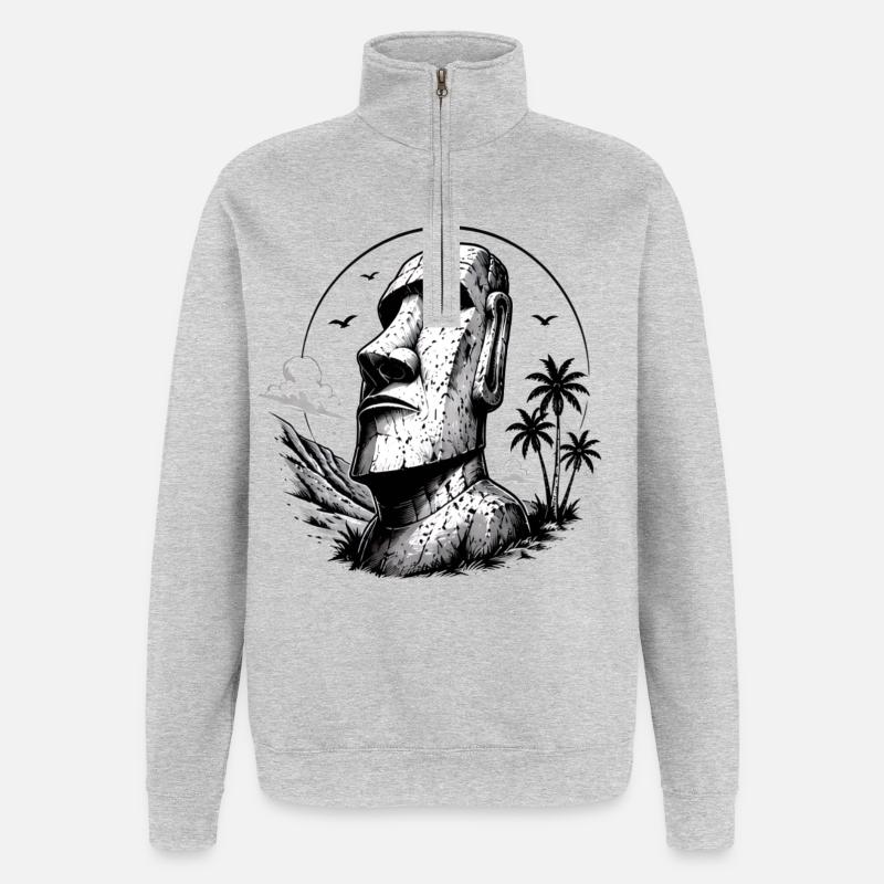 Moai Osterinsel Statue  - Quarter-Zip-Sweatshirt - Grau meliert