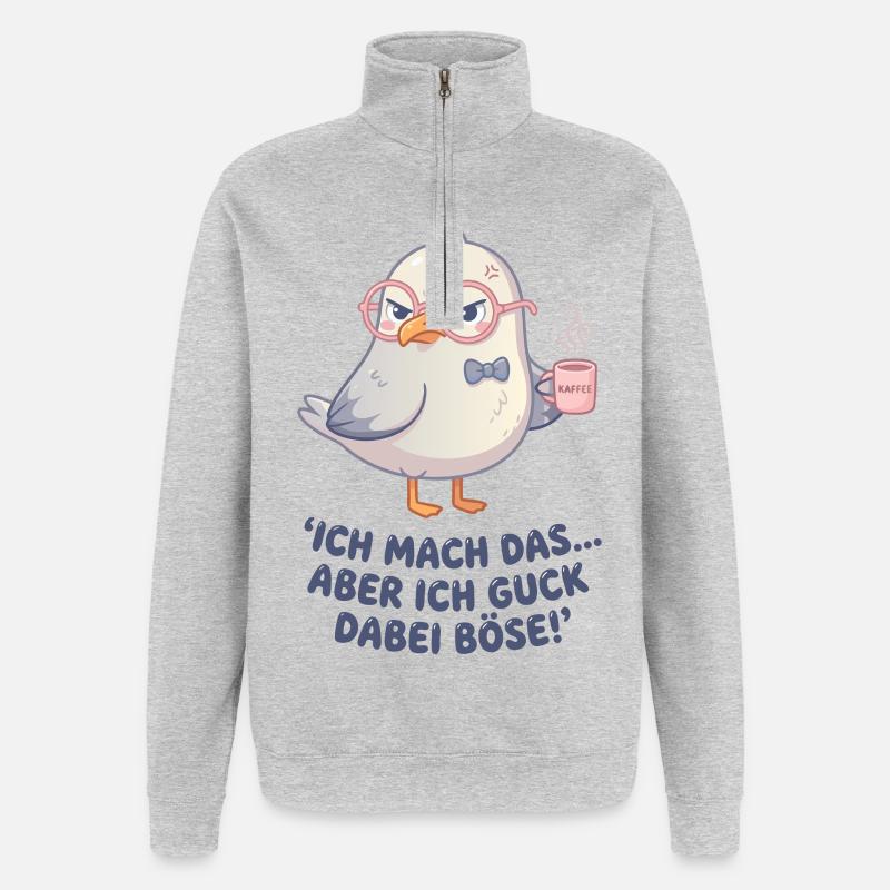 Möwe Kaffee Spruch - Quarter-Zip-Sweatshirt - Grau meliert