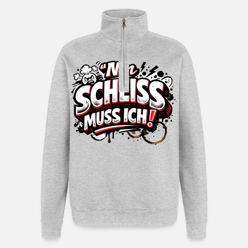 Nen Scheiss Muss Ich freches Statement - Quarter-Zip-Sweatshirt - Grau meliert