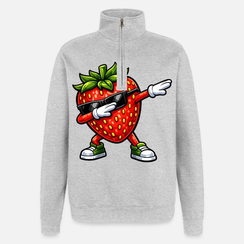 Dabbing Erdbeere - Quarter-Zip-Sweatshirt - Grau meliert