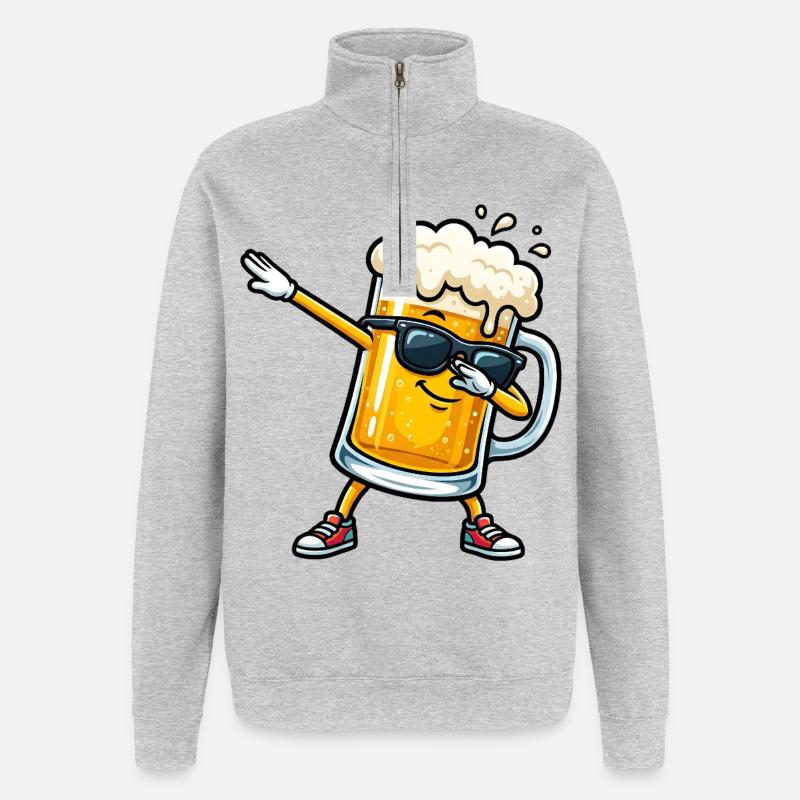Tamponner la chope de bière - Sweat à zip 1/4 - gris chiné